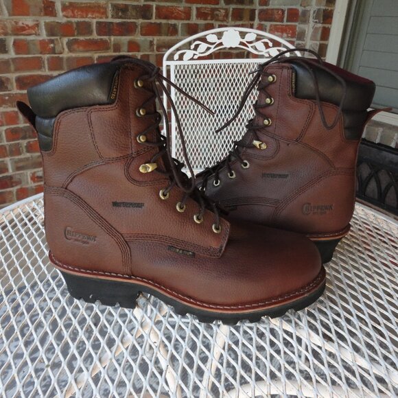 CHIPPEWA Men's Brown Leather Lace Up Steel Toe Waterproof Logger Boots Size 12 - Picture 4 of 11
